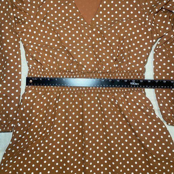 Draper James RSVP Caramel Brown Polka Dot A-Line Dress Womens L Long Sleeve EUC - Picture 7 of 8